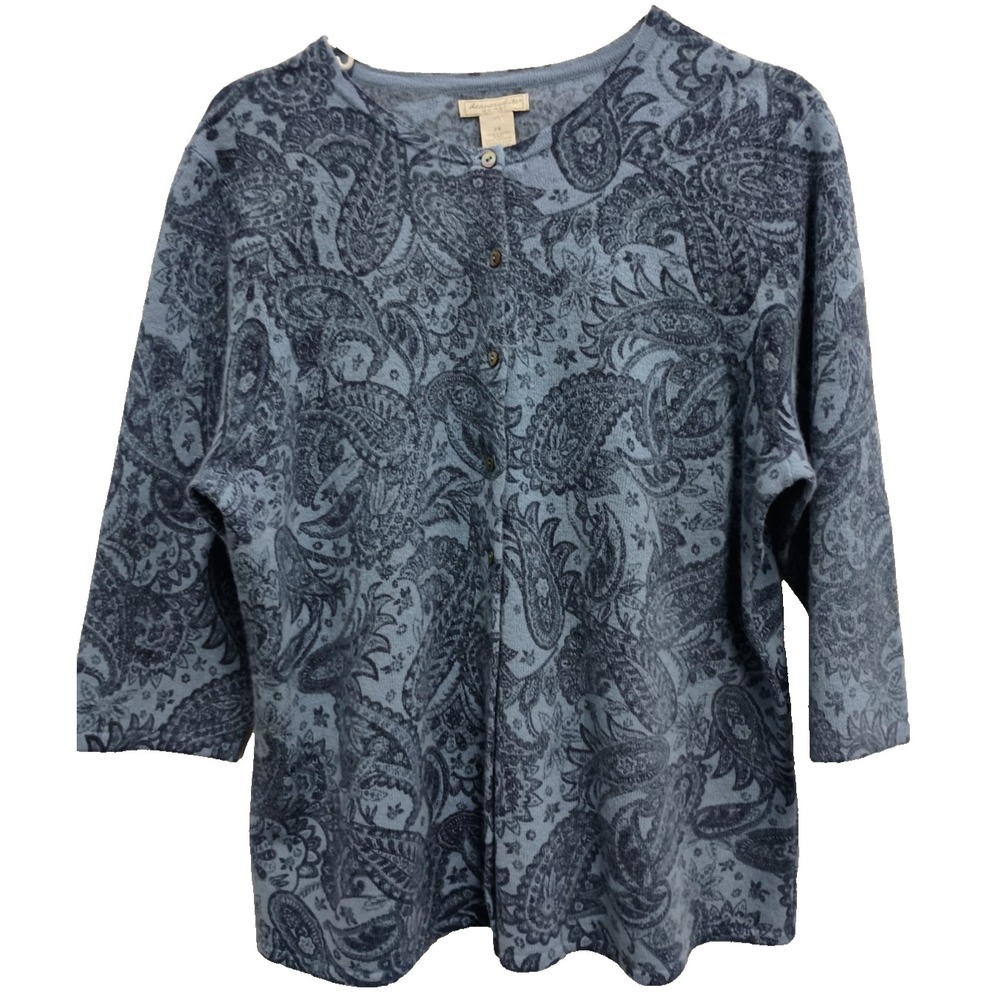 VTG Deane & White Cardigan Womens Size 2X Blue Paisley Wool Angora Quite Luxury
